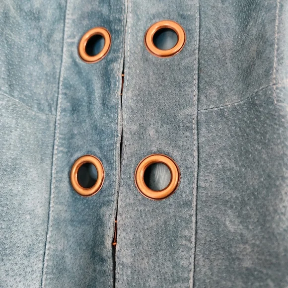 Vintage L.A.L Turquoise Suede Leather Blazer. - Picture 4 of 8